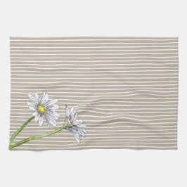 Paño De Cocina Dalia Floral Acuarela de Rayas Beige