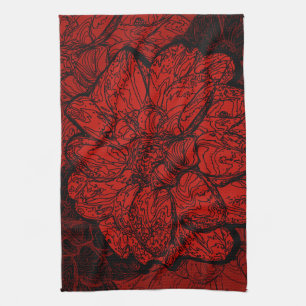 Paño De Cocina Dalia roja y negra de rubíes floral