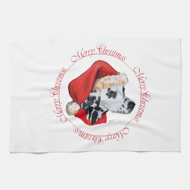 Paño De Cocina Dálmata Feliz Navidad (Horizontal)