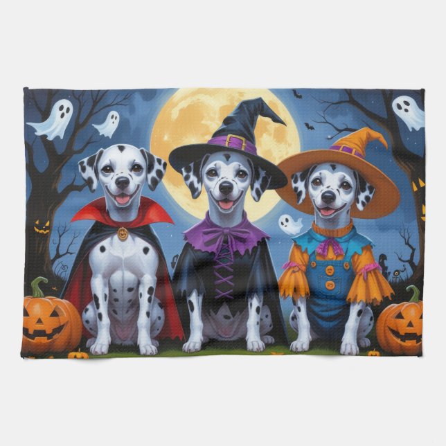Paño De Cocina Dalmatia Perro Calabaza Halloween Gracioso (Horizontal)