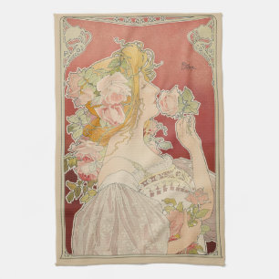 Paño De Cocina Dama Art Nouveau Belle Époque Rosas Livemont