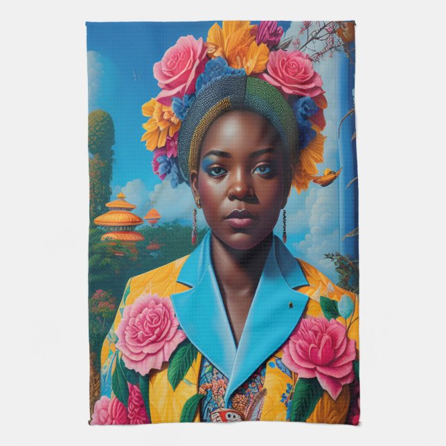Paño De Cocina Dama con chaqueta de traje floral (Vertical)