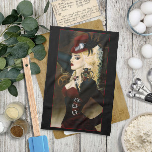 Paño De Cocina Dama Elegante Relojería Roja Steampunk Victoriana