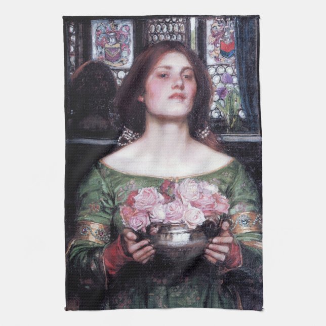 Paño De Cocina Dama y Rosas, John William Waterhouse (Vertical)
