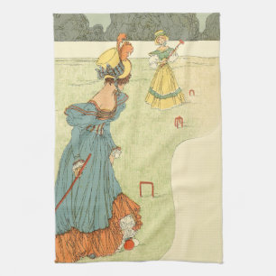Paño De Cocina Damas Victorianas Croquet Fiesta de Jardín Vintage