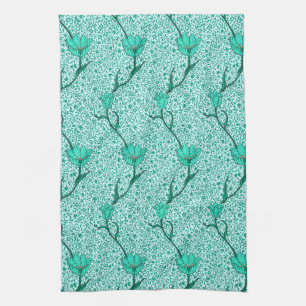 Paño De Cocina Damascado de Tulipán Art Nouveau, Turquesa