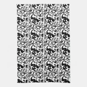 Paño De Cocina Damascado Floral Ikat - Blanco y Negro