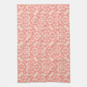 Paño De Cocina Damasco árabe de Ikat - melocotón y rosa de coral