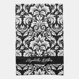 Paño De Cocina Damasco blanco negro y elegante personalizado