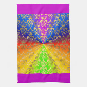 Paño De Cocina Damasco de arco iris dorado