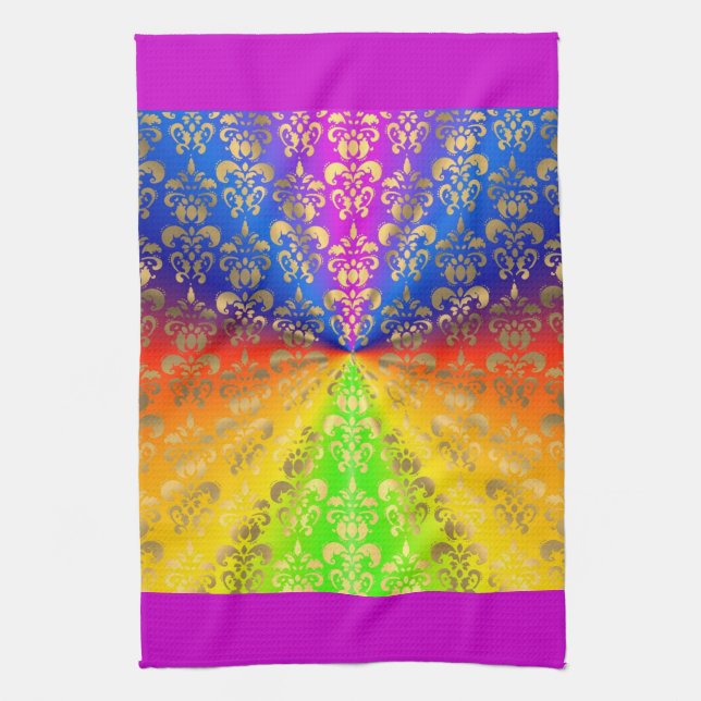 Paño De Cocina Damasco de arco iris dorado (Vertical)