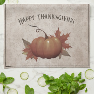 Paño De Cocina Damasco de Calabaza de Acción de Gracias   Marron
