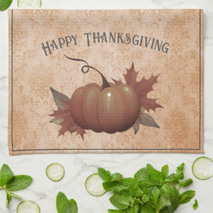 Paño De Cocina Damasco de Calabaza de Acción de Gracias   NARANJA