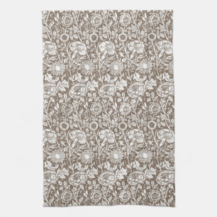 Paño De Cocina Damasco de clavel Art Nouveau, taupe y blanco