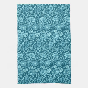 Paño De Cocina Damasco de claveles de Art Nouveau, añil y azul ci