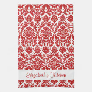 Paño De Cocina Damasco de cosecha blanca roja personalizada