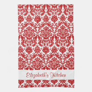 Paño De Cocina Damasco de cosecha blanca roja personalizada