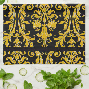 Paño De Cocina Damasco floral con nombre personalizado Monograma 