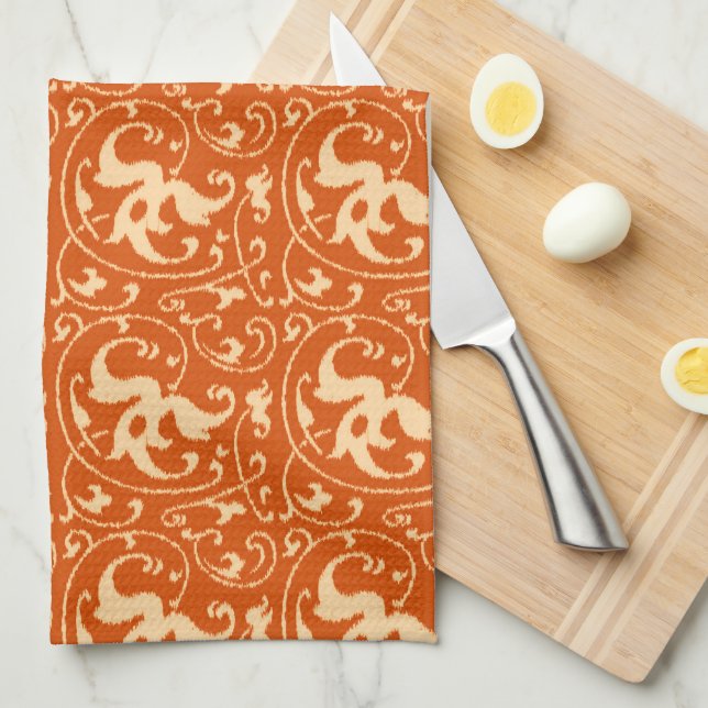 Paño De Cocina Damasco floral de Ikat - mandarina (Doblado Cuarto)