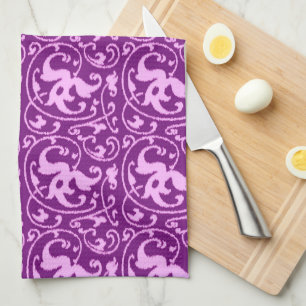 Paño De Cocina Damasco floral de Ikat - orquídea y púrpura