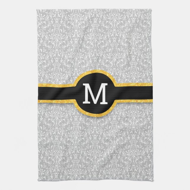 Paño De Cocina Damasco monograma personalizado (Vertical)