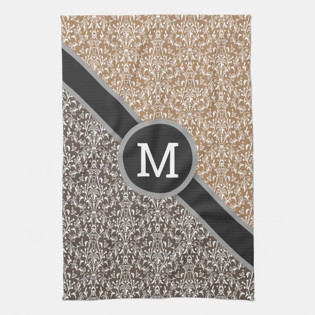 Paño De Cocina Damasco monograma personalizado (Vertical)