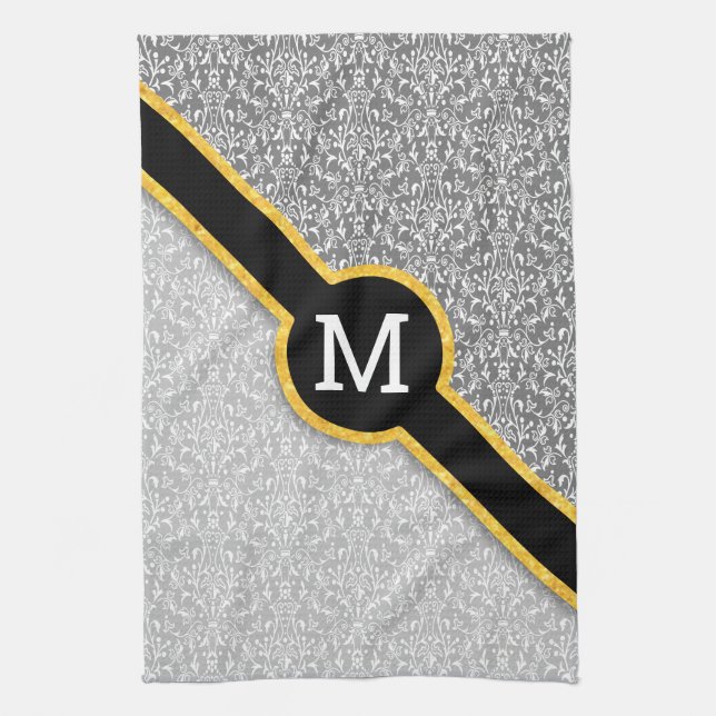 Paño De Cocina Damasco monograma personalizado (Vertical)