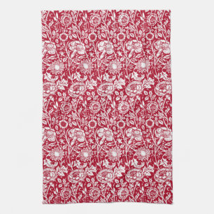 Paño De Cocina Damasco, rojo y blanco del clavel de Nouveau del