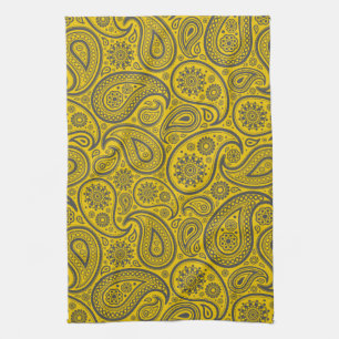 Paño De Cocina Damascos de la Paisley Vintage amarillo y gris