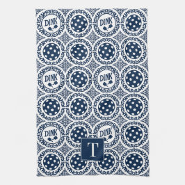 Paño De Cocina Damask de Pickleball Elegante - Motivo Dink Azul M