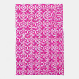 Paño De Cocina Damask medieval Fleur-de-lis, magenta y blanco