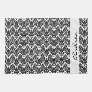 Paño De Cocina Damask Pattern, Black and White Damask, Your Name