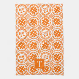 Paño De Cocina Damask Preppy de Pickleball - Motivo Dink Naranja