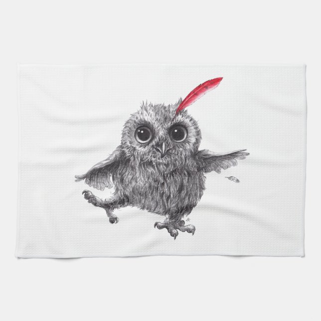 Paño De Cocina Dancing Owl with Hablas Feather (Horizontal)