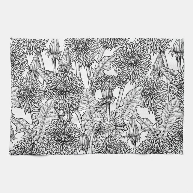Paño De Cocina Dandelions, negro y blanco (Horizontal)