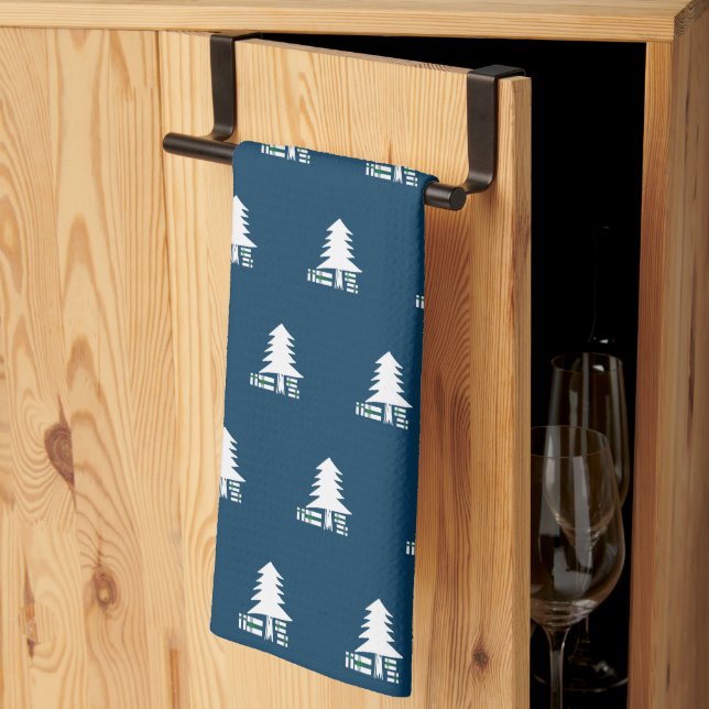 Paño De Cocina Dark Blue and White Christmas Tree Design (Pliegue de tercios)