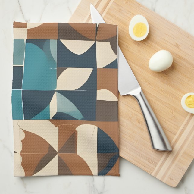 Paño De Cocina Dark Blue, Teal, Brown, and Tan Geometric Pattern (Doblado Cuarto)