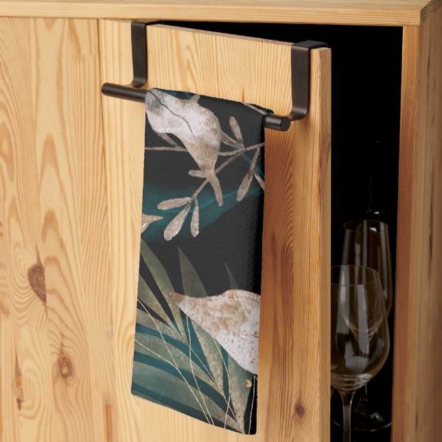 Paño De Cocina Dark Modern Boho Hojas Botánicas (Pliegue de tercios)