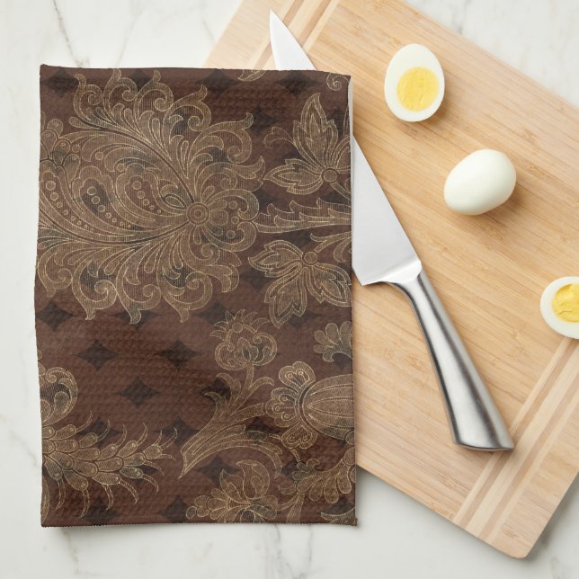 Paño De Cocina Dark Otumn Damask (Doblado Cuarto)