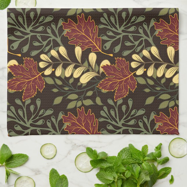 Paño De Cocina Dark red maple leaves floral pattern (Doblado)