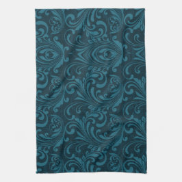 Paño De Cocina Dark teal floral damask pattern