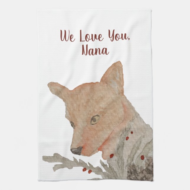 Paño De Cocina De los niños Abuela Abuela Navidad Fox (Vertical)