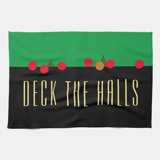 Paño De Cocina DECK HALLS Holiday Green Color Block (Horizontal)
