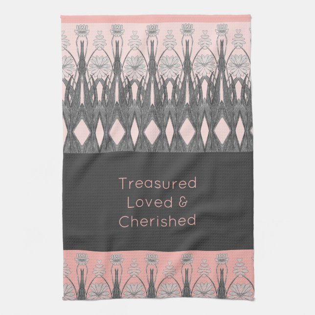 Paño De Cocina Decoración con estampado floral rosa y gris (Vertical)