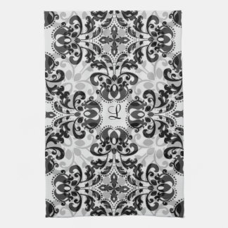 Paño De Cocina Decoración de damasco victoriano negro y gris