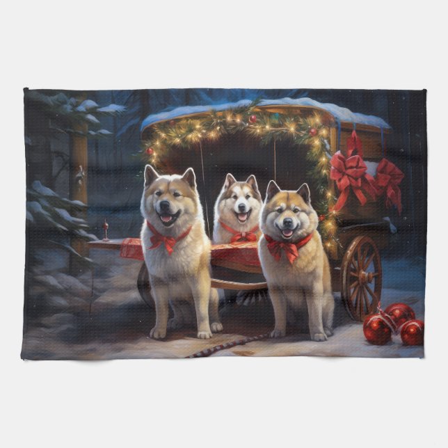 Paño De Cocina Decoración de los Navidades de Akita Snowy Sleigh  (Horizontal)