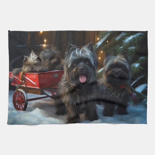 Paño De Cocina Decoración de los Navidades del Affenpinscher Snow (Horizontal)