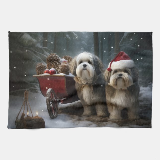 Paño De Cocina Decoración de los Navidades Malti tzu Snowy Sleigh (Horizontal)