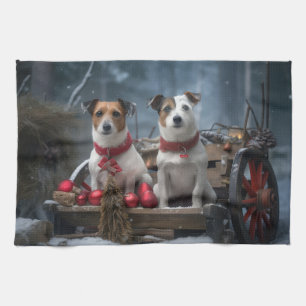 Paño De Cocina Decoración de Navidad de Trineo Nevado Jack Russel