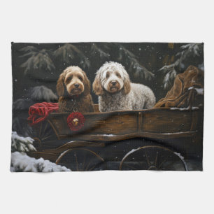 Paño De Cocina Decoración de Navidades de Cockapoo Snowy Sleigh